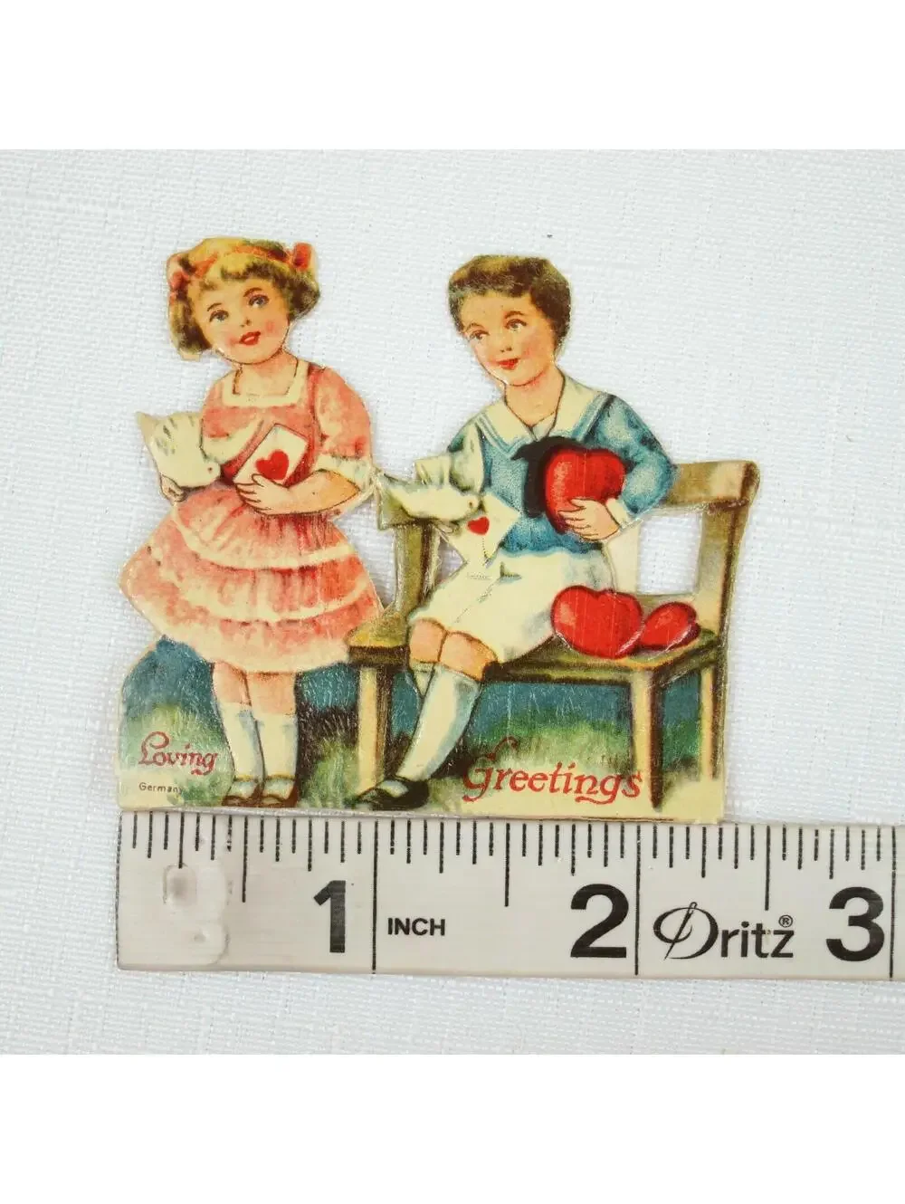 Vintage Valentine Die Cut Stand Up Victorian Girl Boy Germany 1920-30s UNSIGNED